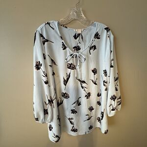 Women’s C & E‎ Blue Floral Keyhole Neckline With Ties Lightweight Blouse Size 1X